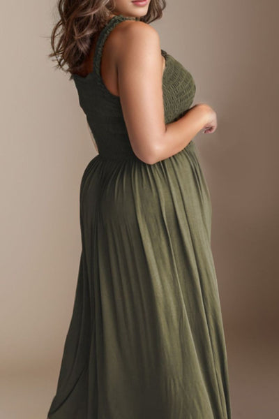 Explore More Collection - Plus Size Smocked Square Neck Maxi Dress