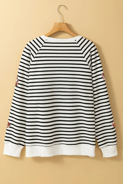 Explore More Collection - Sequin Football Striped Long Sleeve Sweatshirt