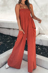 Explore More Collection - Smocked Spaghetti Strap Wide Leg Jumpsuit