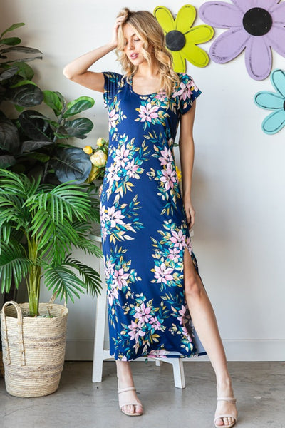 Explore More Collection - Heimish Full Size Floral Short Sleeve Slit Dress