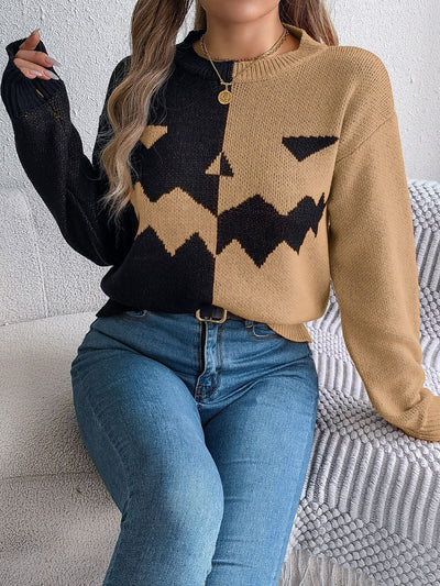 Explore More Collection - Contrast Round Neck Long Sleeve Sweater