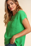 Explore More Collection - Haptics Pocketed Round Neck Cap Sleeve Knit Top