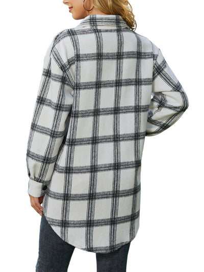 Explore More Collection - Plaid Collared Neck Long Sleeve Shacket