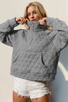 Explore More Collection - Double Take Half Zip Long Sleeve Quilted Sweatshirt with Pocket