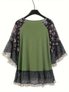 Explore More Collection - Full Size Frill Printed Round Neck Half Sleeve Blouse