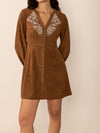 Explore More Collection - Notched Button Down Long Sleeve Mini Dress