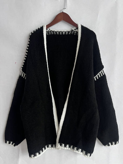 Explore More Collection - Double Take Contrast Open Front Dropped Shoulder Cardigan