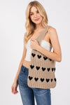 Explore More Collection - Fame Contrast Heart Crochet Tote Bag