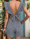 Explore More Collection - Ruffled Striped Surplice Cap Sleeve Romper