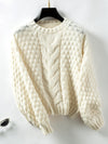 Explore More Collection - Cable-Knit Round Neck Long Sleeve Sweater