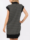 Explore More Collection - Full Size Pocketed Striped Quarter Zip Cap Sleeve Dress