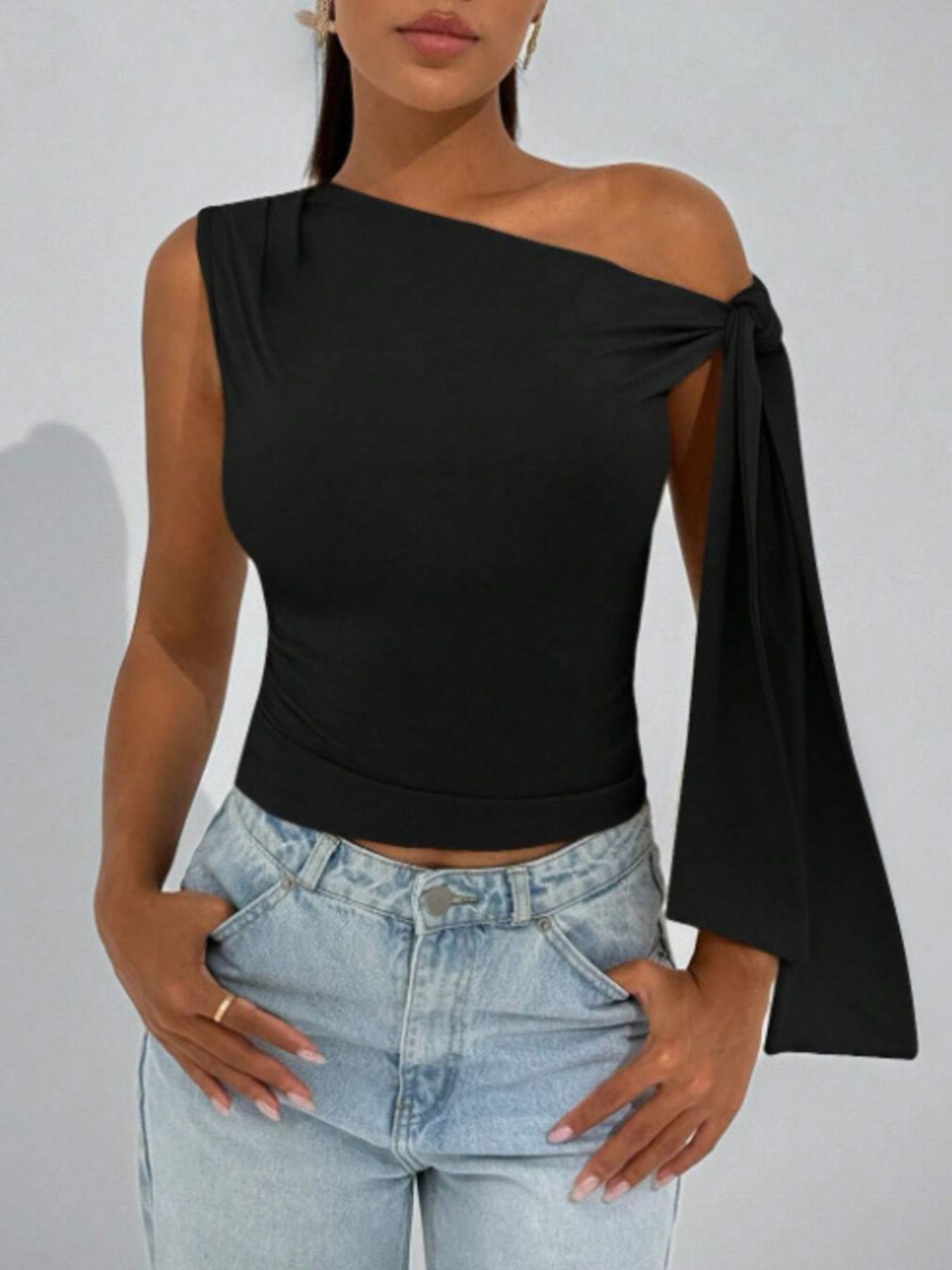 One-Shoulder Tie Detail Top