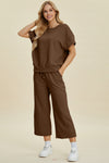 Explore More Collection - Double Take Full Size Texture Round Neck Top and Pants Set