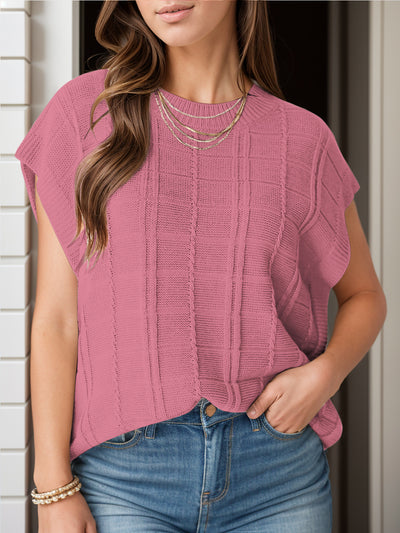 Explore More Collection - Round Neck Cap Sleeve Knit Top