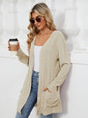 Explore More Collection - Pocketed Open Front Long Sleeve Cardigan