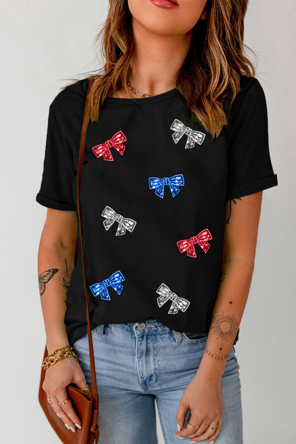 Explore More Collection - Bow Round Neck Short Sleeve T-Shirt