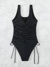 Explore More Collection - Drawstring Scoop Neck Wide Strap One-Piece Swimwear