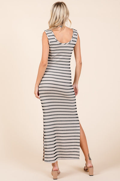 Explore More Collection - Mittoshop Striped Scoop Neck Sleeveless Maxi Dress