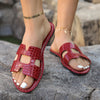 Explore More Collection - Crocodile Pattern Open-Toe PU Leather Sandals