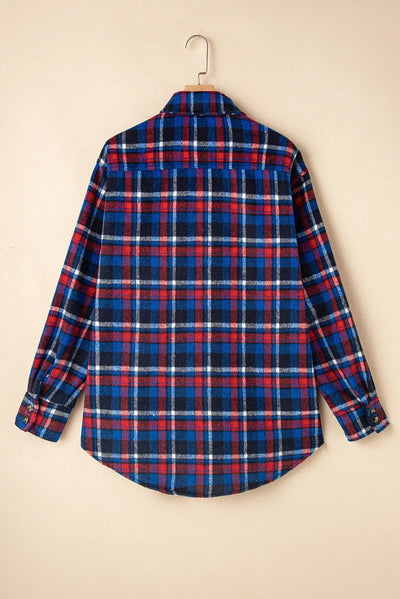 Explore More Collection - Pocketed Plaid Collared Neck Long Sleeve Shacket