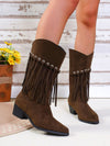 Explore More Collection - Fringe Suede Point Toe Block Heel Boots