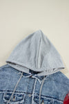 Explore More Collection - Raw Hem Drawstring Plaid Denim Jacket