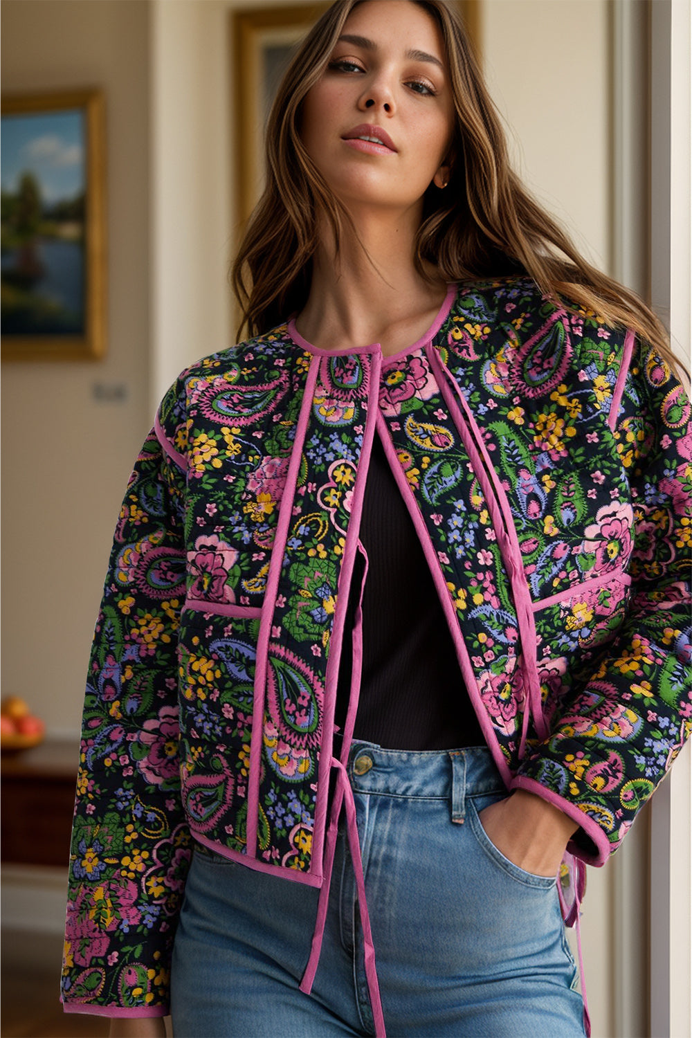 Explore More Collection - Tied Printeded Long Sleeve Jacket