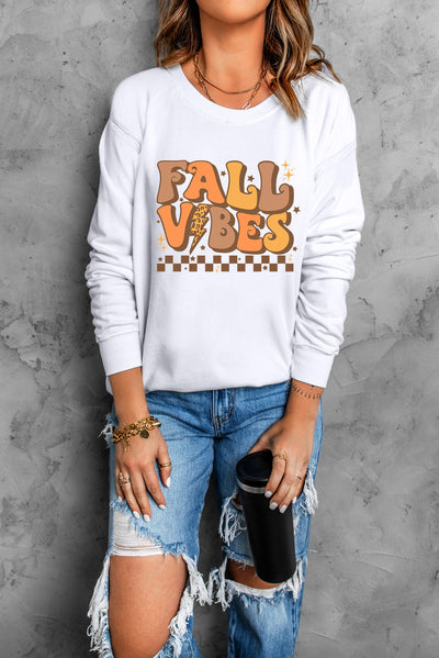 Explore More Collection - Letter Graphic Round Neck Long Sleeve Sweatshirt