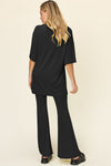 Explore More Collection - Double Take Full Size Round Neck Drop Shoulder T-Shirt and Flare Pants Set