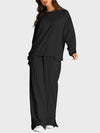 Explore More Collection - Round Neck Long Sleeve Top and Slit Pants Set