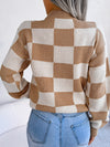 Explore More Collection - Checkered Mock Neck Long Sleeve Sweater