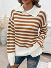 Explore More Collection - Striped Collared Neck Long Sleeve Sweater