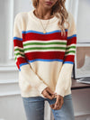 Explore More Collection - Contrast Stripes Round Neck Long Sleeve Sweater