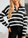 Explore More Collection - Many Striped Johnny Collar Long Sleeve Sweater