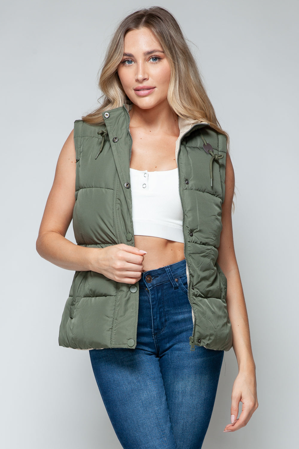 Explore More Collection - Snobbish Snap and Zip Closure Hooded Vest