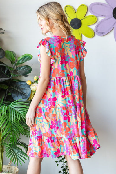 Explore More Collection - Heimish Full Size Floral Cap Sleeve Tiered Dress