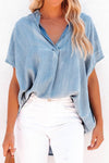 Explore More Collection - Notched Short Sleeve Denim Top