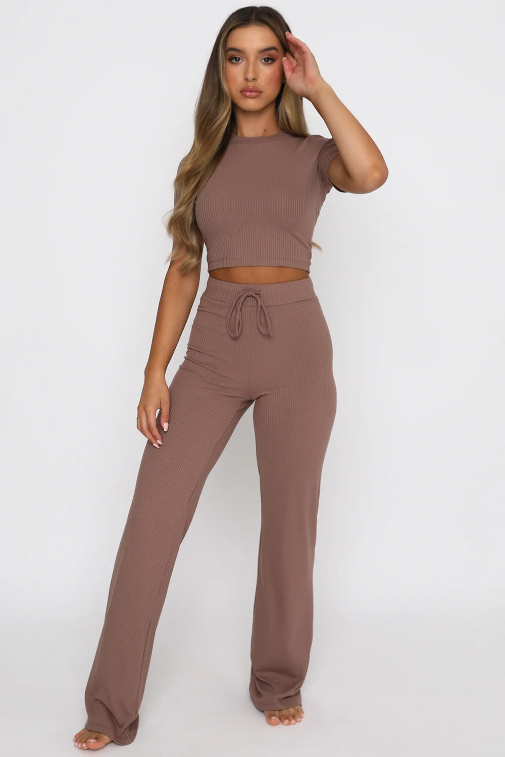 Explore More Collection - Round Neck Short Sleeve Top and Pants Set