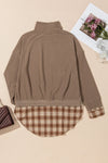 Explore More Collection - Drawstring Plaid Turtleneck Long Sleeve Top