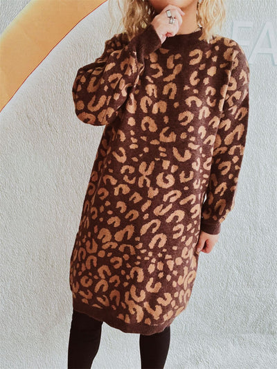 Explore More Collection - Leopard Round Neck Long Sleeve Sweater