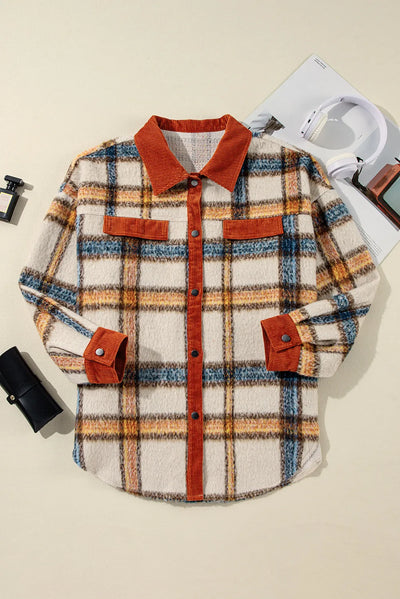 Explore More Collection - Plus Size Plaid Button Down Jacket