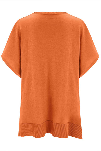 Explore More Collection - Slit V-Neck Half Sleeve Knit Top