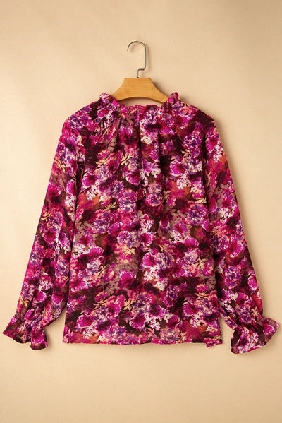 Explore More Collection - Printed Tie Neck Flounce Sleeve Blouse