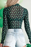 Explore More Collection - Lucky Clover Mock Neck Long Sleeve Bodysuit