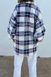 Explore More Collection - Pocketed Plaid Dropped Shoulder Coat