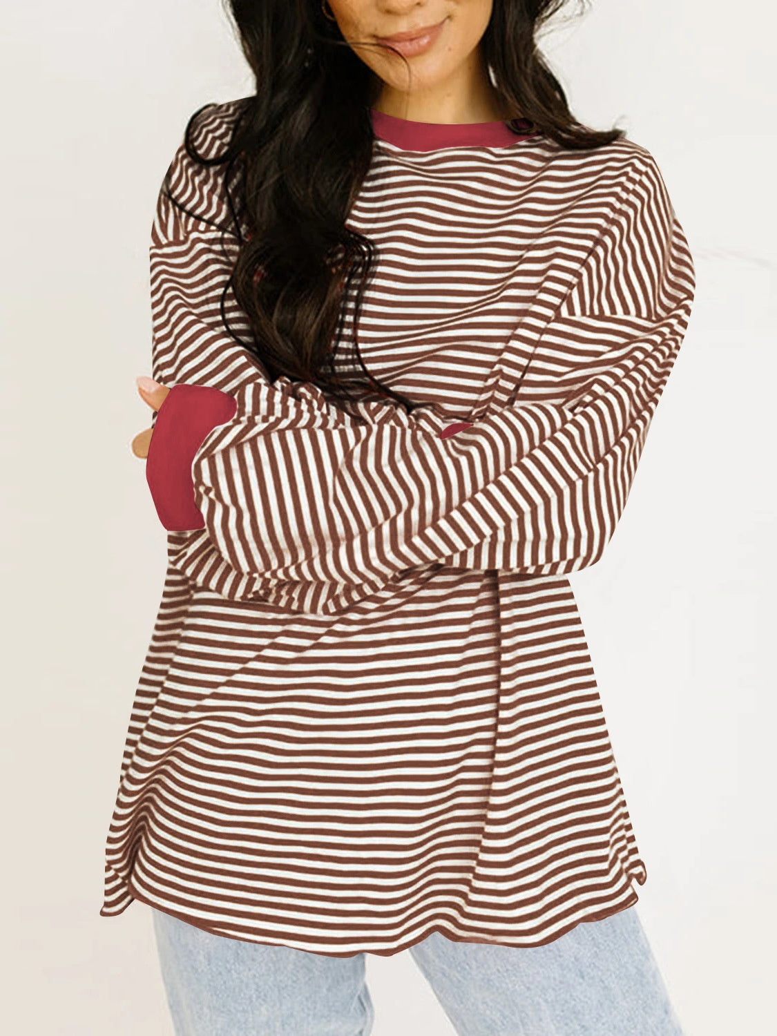 Explore More Collection - Contrast Striped Long Sleeve Sweatshirt
