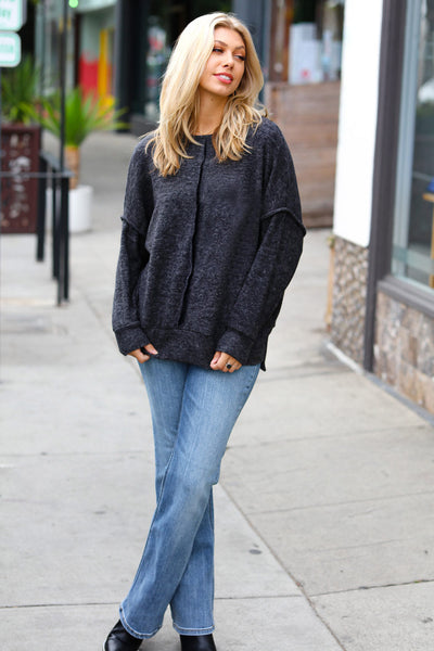 Explore More Collection - Dreamy & Cozy Charcoal Exposed Seam Melange Sweater