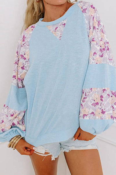 Explore More Collection - Printed Round Neck Balloon Sleeve Blouse