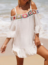 Explore More Collection - Crochet Cold Shoulder Three-Quarter Sleeve Cover Up