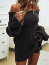 Explore More Collection - Off-Shoulder Extra-Long Sleeve Sweater